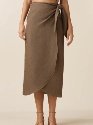 The Linen Wrap Midi Skirt