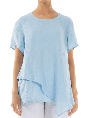 Asymmetrical Baby Blue Linen Blouse