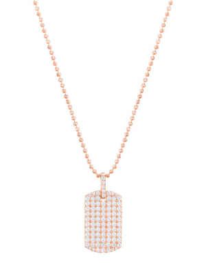 Diamond Dog Tag Necklace - Rose Gold