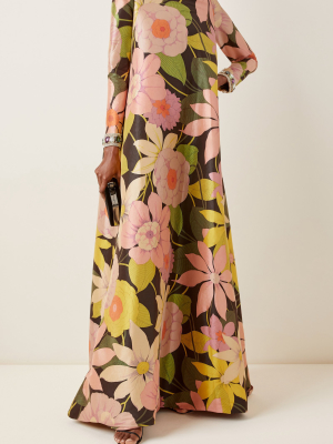 Crystal-embellished Floral Crepe Maxi Dress