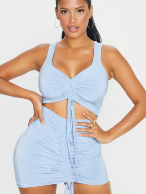 Shape Baby Blue Slinky Strappy Ruched Front...