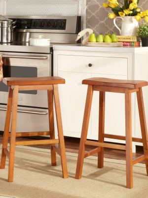 Set Of 2 Scoop Saddle Seat Counter Height Barstools Oak - Inspire Q