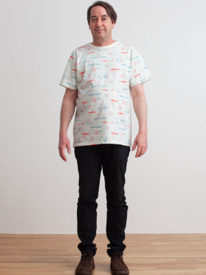 Mason Tee - Hippos & Crocodiles Ocean Blue & Coral