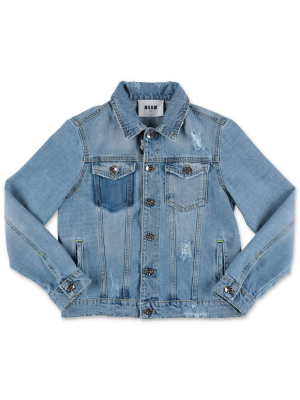 Msgm Kids Rear Logo Print Denim Jacket