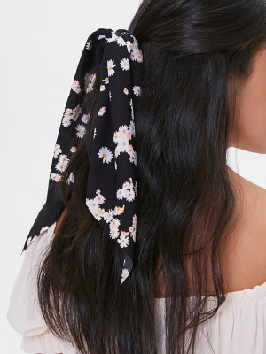 Daisy Print Bow Scrunchie