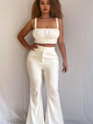 Plus White High Waisted Double Button Waist Flare