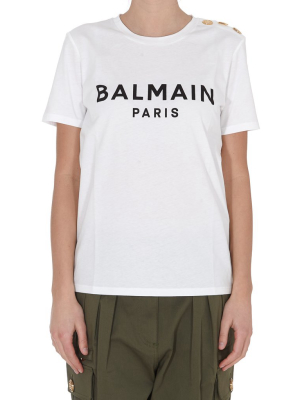 Balmain Logo Print Button Detail T-shirt