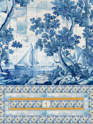 Sample Azure Mural Wallpaper In Blue And White From The Sundance Villa Collection By Mind The Gap