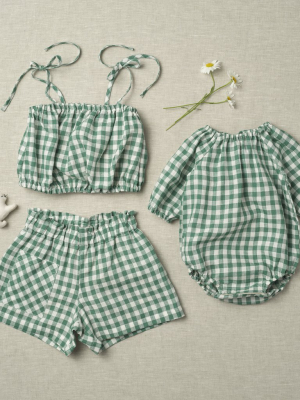 Olympia Playsuit - Green Gingham