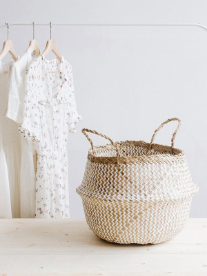 Woven Collapsible Rice Belly Basket - Zigzag - White