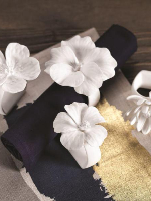 Assorted Bone China Flower Napkin Ring - Set Of 4