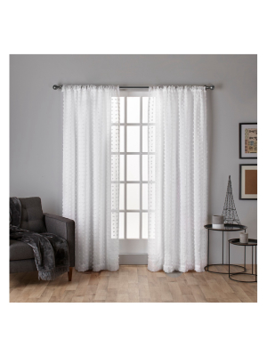 Spirit Woven Pouf Applique Sheer Rod Pocket Window Curtain Panel Pair White - Exclusive Home™