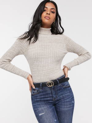 Vero Moda Aware Knitted Sweater With Roll Neck In Gray Space Dye