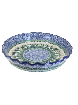 Blue Rose Polish Pottery Snowdrop Pie Plate