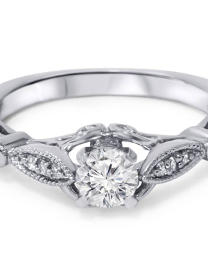 Pompeii3 5/8ct Vintage Round Diamond Engagement Ring 14k White Gold