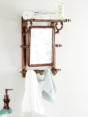 15" X 20" Copper Bathroom Wall Rack With Hooks And Rectangular Mirror - Olivia & May