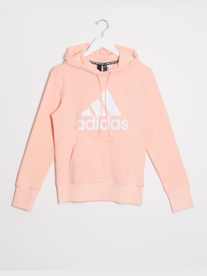 Adidas Training Logo Hoodie In Pink