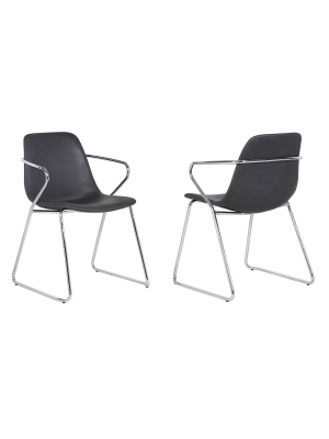 Set Of 2 Colton Contemporary Dining Chair Faux Leather Chrome/gray - Armen Living