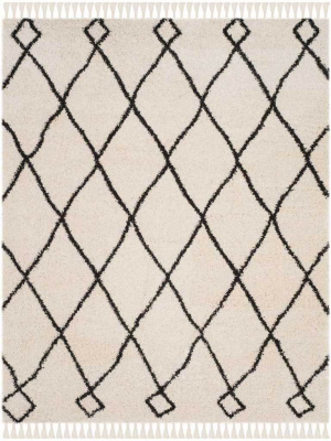 Moroccan Diamond Fringe Shag Cream/charcoal Area Rug