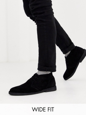 Asos Design Wide Fit Desert Chukka Boots In Black Suede