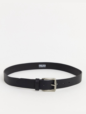 Pieces Leather Buckle Belt In Black