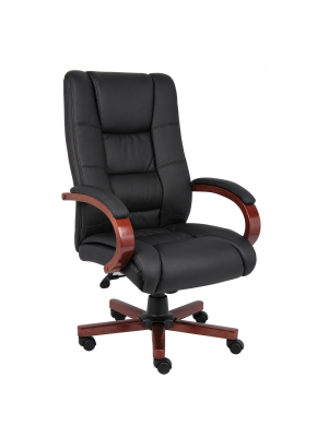 High Back Executive Wood Finished Chairs Black - Boss Office Products