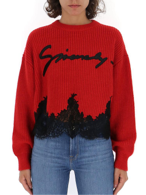 Givenchy Lace Trim Logo Embroidered Sweater