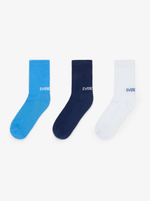 3 Pack Crew Length Socks- White/sky/navy