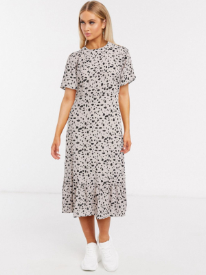 Missguided Tiered Hem Midi Dress In Dalmation Print