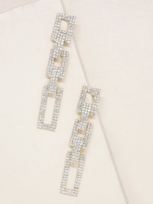 Crystal Rectangle Chain Link 18k Gold Plated Earrings