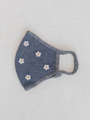 The Embroidered Face Mask. -- Chambray With Cream Flower Embroidery