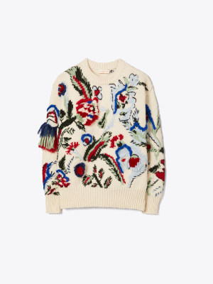 Hand-knit Intarsia Embroidered Sweater