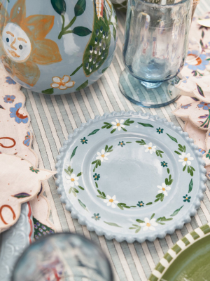 Handpainted Blue Daisy Dessert Plate