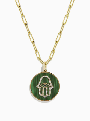 Effy Novelty 14k Yellow Gold Malachite And Diamond Hamsa Pendant, 8.05 Tcw