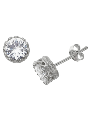 6mm Round-cut White Sapphire Crown Earrings In Sterling Silver