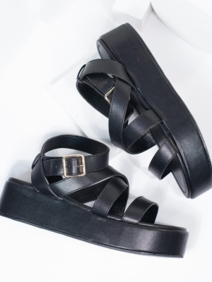 Black Leatherette Platform Sandals