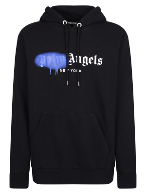 Palm Angels Sprayed Logo Print Drawstring Hoodie