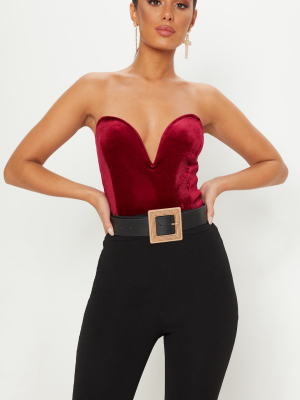 Burgundy Velvet Deep Plunge Bodysuit