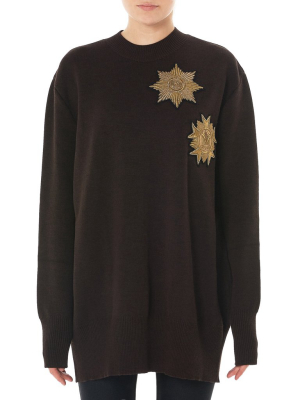 Embroidery Knit Crewneck Sweater (r417k07-dark-brown)