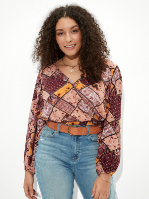 Ae Printed Wrap Top