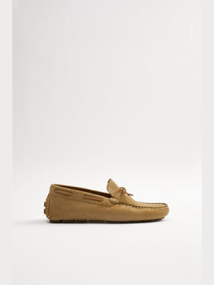 Beige Leather Driving Moccasins