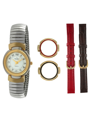 Women's Peugeot Two-tone Interchangeable Strap Bezel Watch Set