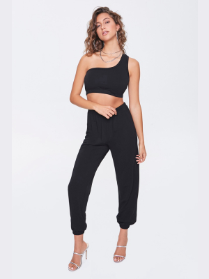 One-shoulder Crop Top & Jogger Set