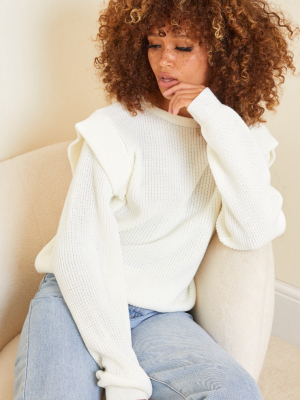 Cream Shoulder Detail Knitted Sweater