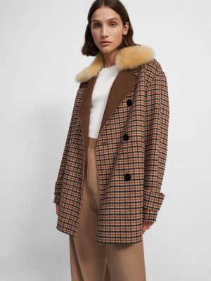 Utility Peacoat In Recycled Plaid Wool