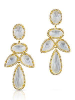 14kt Yellow Gold Mother Of Pearl Doublet Diamond Bellissima Chandelier Earrings