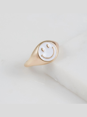 All Smiles Happy Face Ring, White