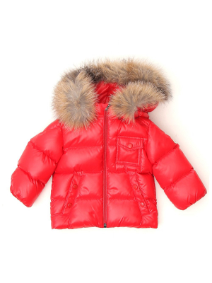 Moncler Enfant Fur Trimmed Hooded Jacket