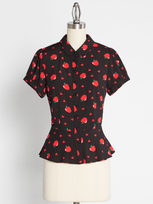 Modcloth X Collectif Apple Of Our Eye Button Front Blouse