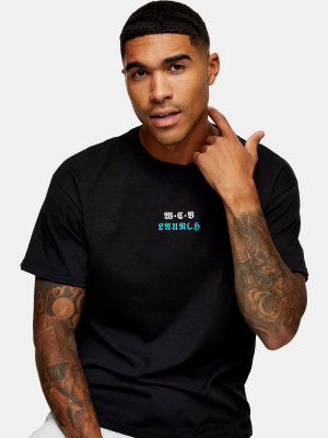 Black Vertical Text Fine Fibbed T-shirt